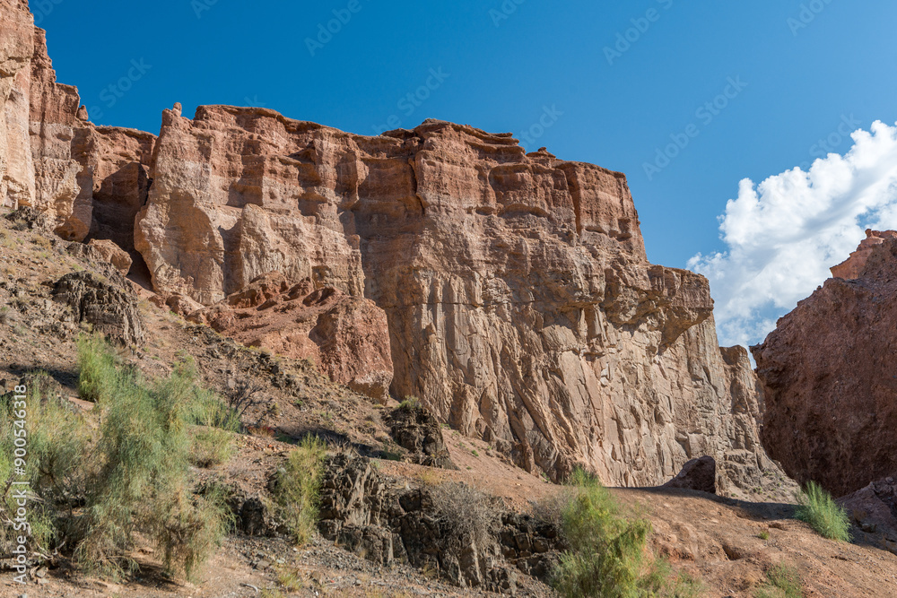 Charyn Canyon in Kazakhstan. A sunny day, rocks and a dried-up riverbed Charyn Canyon in Kazakhstan. A sunny day, rocks and a dried-up riverbed