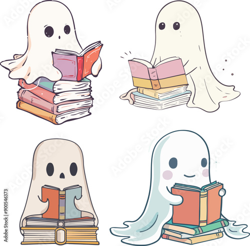 Cute Ghosts Reading Books