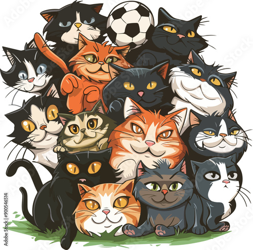 Playful Cat Group with Soccer Ball
