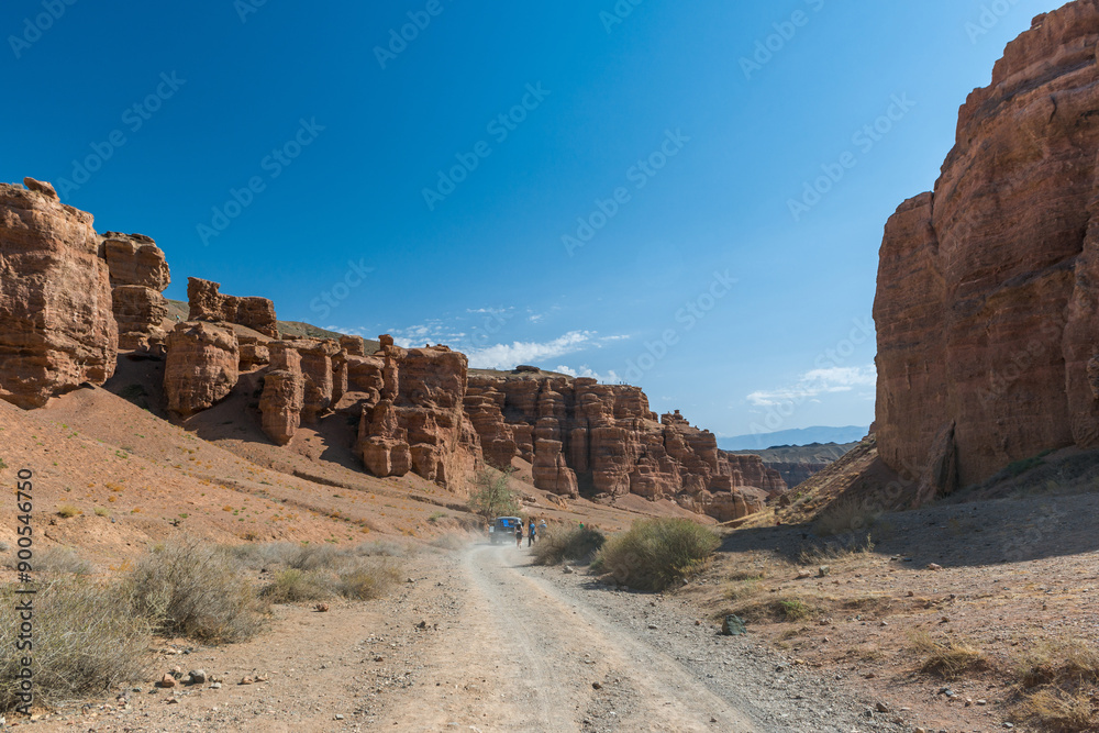 Charyn Canyon in Kazakhstan. A sunny day, rocks and a dried-up riverbed Charyn Canyon in Kazakhstan. A sunny day, rocks and a dried-up riverbed