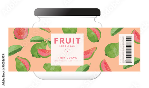 Guava fruit packaging design templates, watercolour style vector illustration.