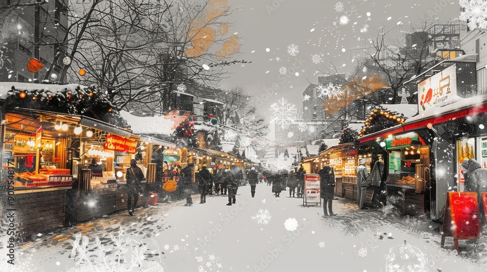 Contemporary Art Collage of Snowy Christmas Market
Contemporary Art Collage of Snowy Christmas Market