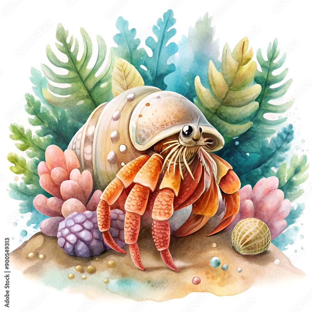 Hermit crab Surrounded by sea anemones. ai generative image. Stock ...