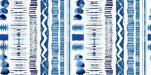 Modern blue white irregular beach stripe border for summer doodle banner design. Coastal mariner background for seaside living style in repeatable edging ribbon trim