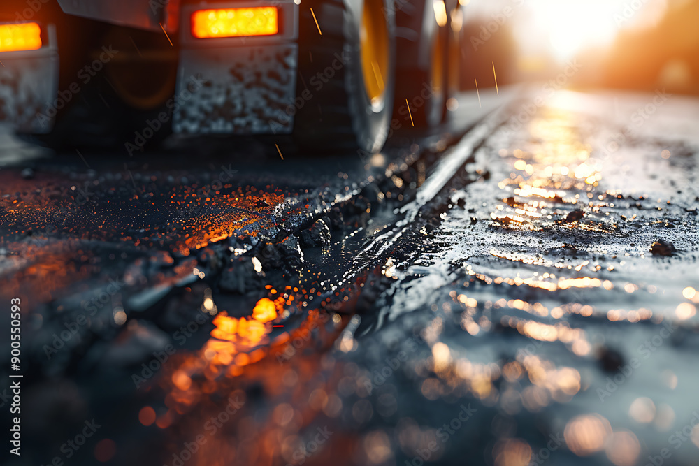 Heavy road equipment repairing the road and laying fresh asphalt, showcasing modern construction and infrastructure maintenance. The scene highlights the machinery, workers, and process involved in ro Heavy road equipment repairing the road and laying fresh asphalt, showcasing modern construction and infrastructure maintenance. The scene highlights the machinery, workers, and process involved in ro