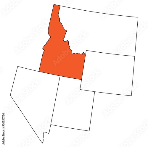 Map of the U.S. state of Idaho,Montana,Wyoming,Nevada,Utah
