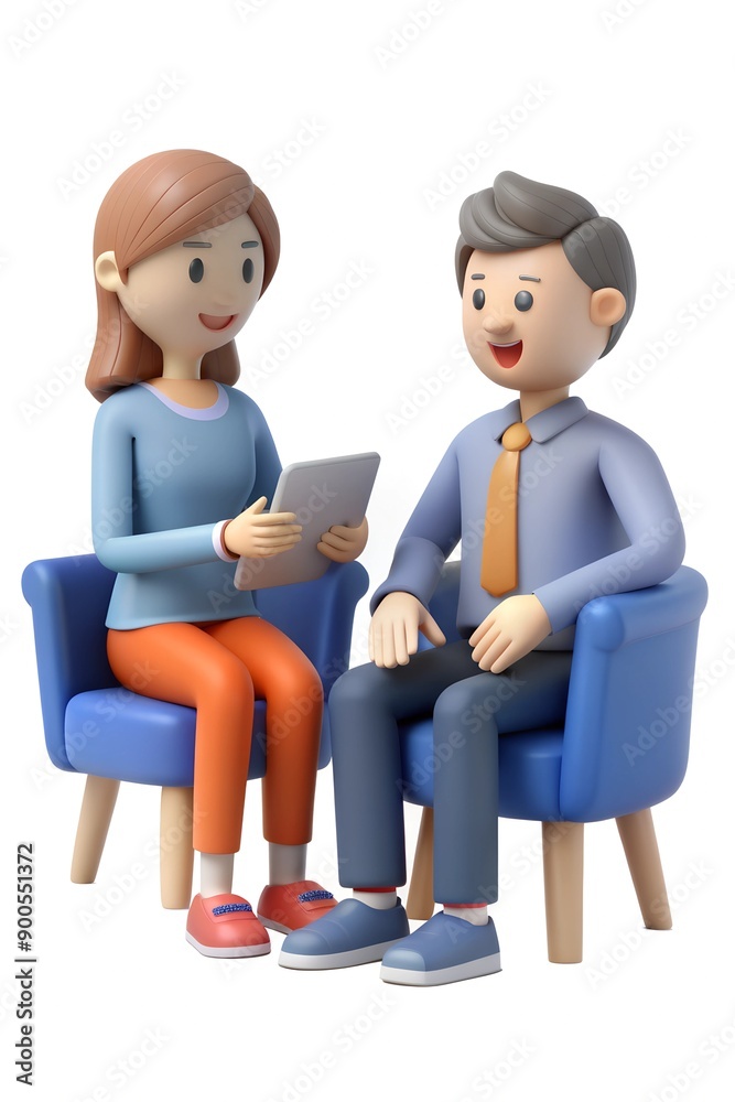 Obraz premium 3D Illustration of a Woman Showing a Tablet to a Man