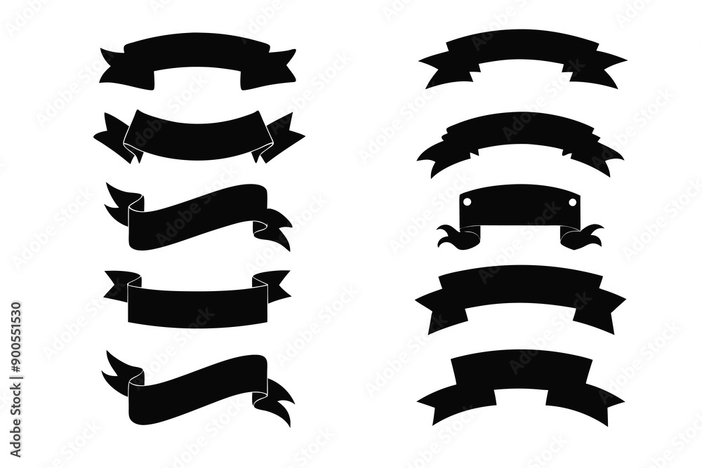 Ribbon Banner vector set Collection Black Silhouette Illustration