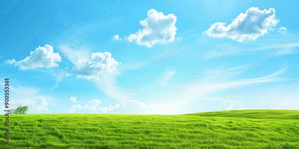 Obraz premium Agricultural Bounty: Lush Green Crops Flourishing Under a Pristine Blue Sky