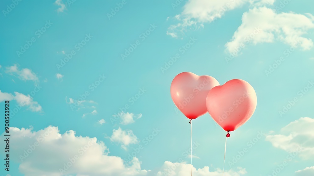 Two pink balloons on panoramic sky background, love and couple concept. Two pink balloons on panoramic sky background, love and couple concept.