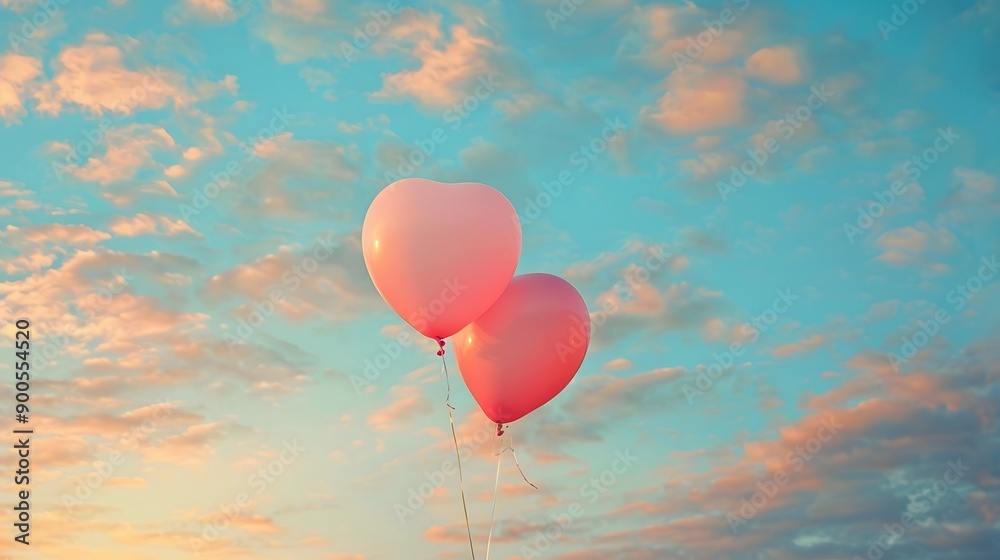 Two pink balloons on panoramic sky background, love and couple concept. Two pink balloons on panoramic sky background, love and couple concept.