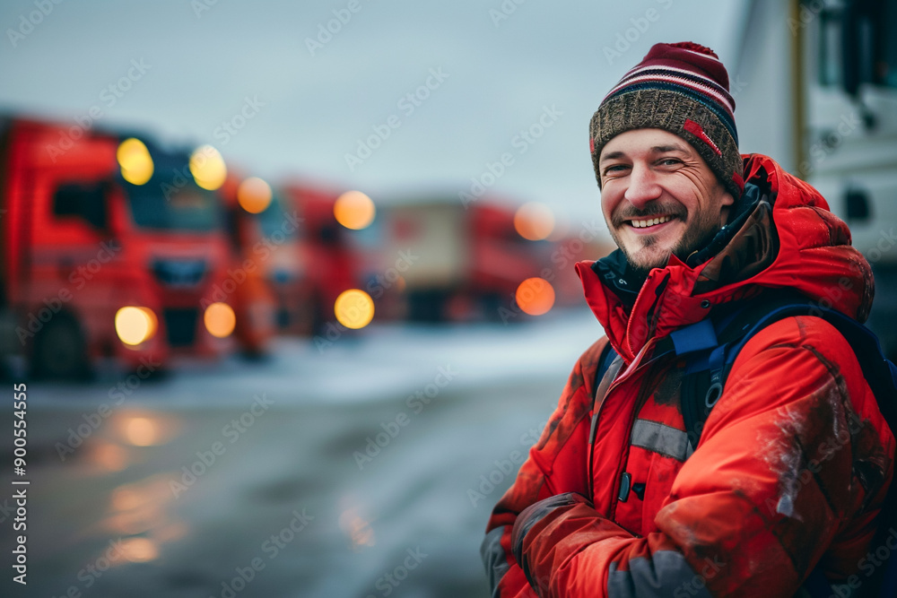 Truck driver, delivering shipment, driving a truck for logistic work. Truck driver, delivering shipment, driving a truck for logistic work.