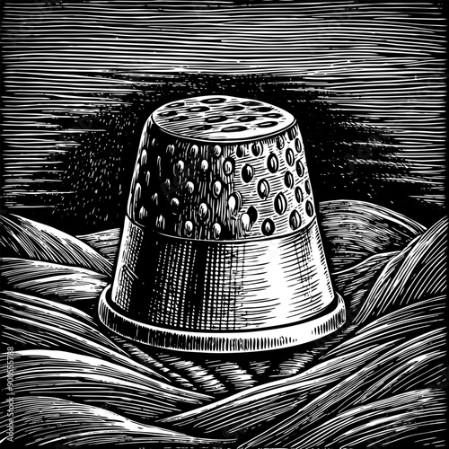 A black and white drawing of a needlepointing needle