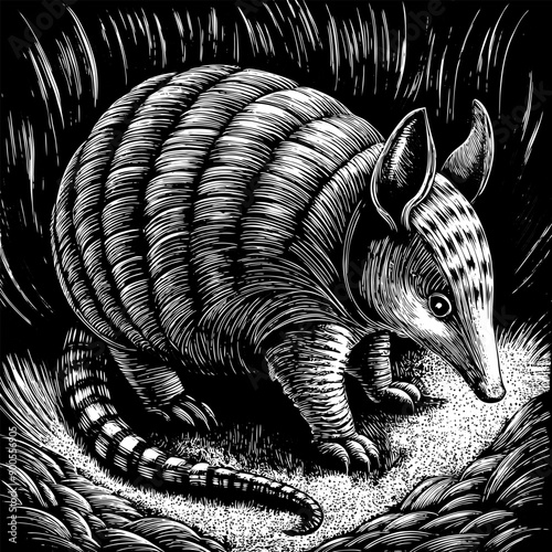 A black and white drawing of a teddy bear with a long snout