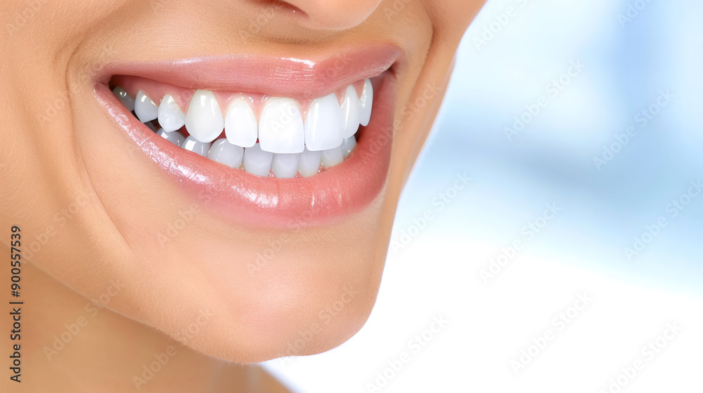 Fototapeta premium Close-Up of Woman Smiling with Perfect Healthy Teeth