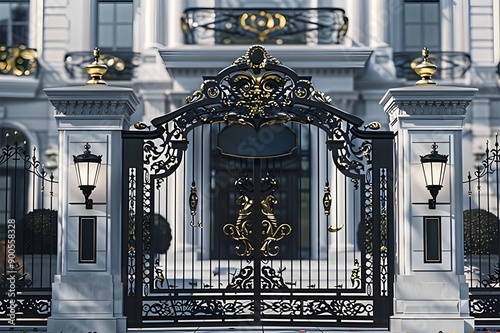 Snow-covered grille patterned side gates of the Catherine Palace winter day. Tsarskoye Sel The residence of the President of Slovakia, The Grassalkovich Palace. Bratislava. Slovakia. photo