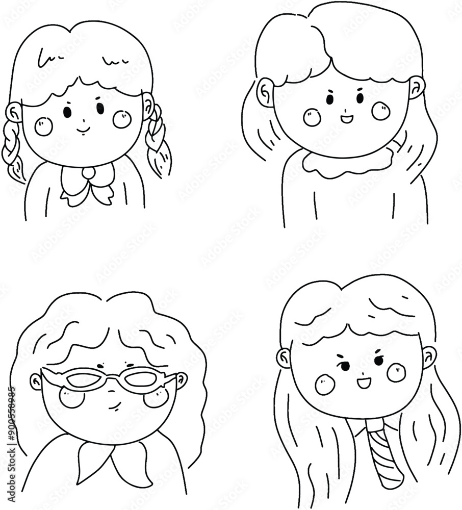Set of outline girl style vector isolated on white Set of outline girl style vector isolated on white