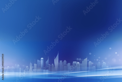 Blue gradient background city silhouette skyline background