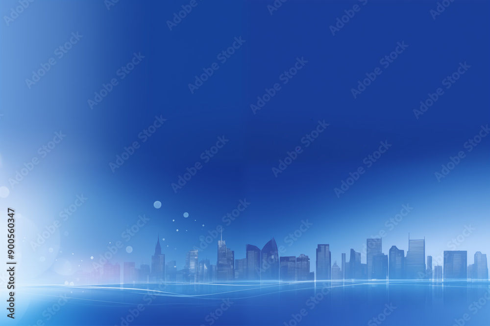 Fototapeta premium Blue gradient background city silhouette skyline background