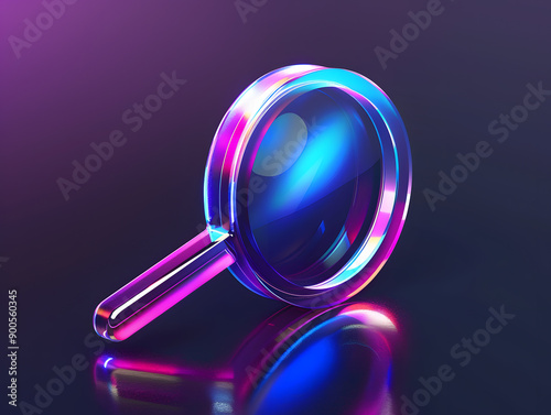 A holographic magnifying glass with vibrant neon colors and a futuristic design.