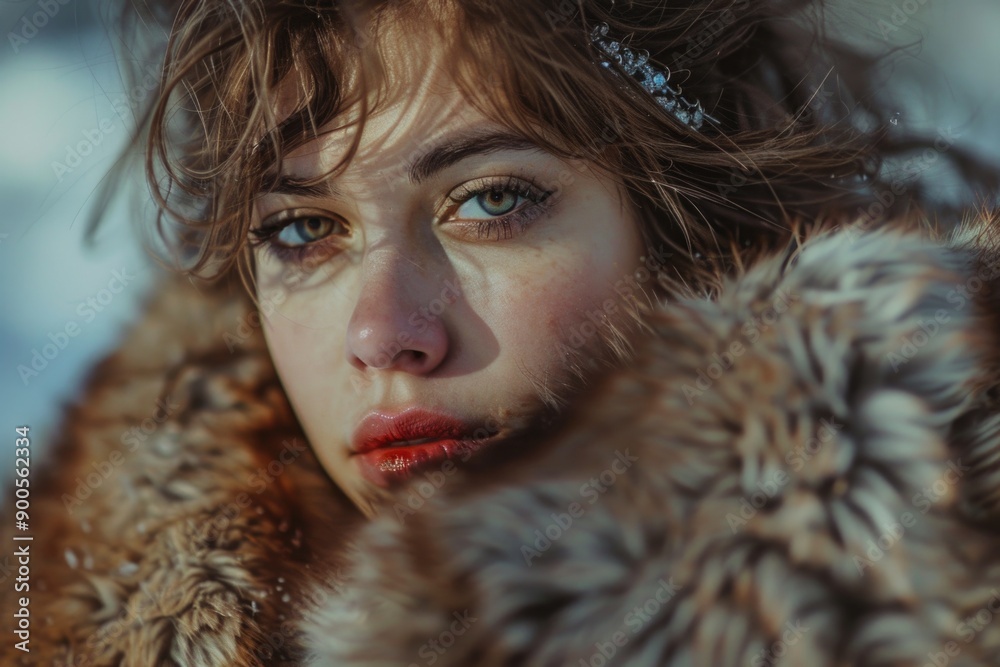 A woman wearing a fur coat and red lipstick A woman wearing a fur coat and red lipstick