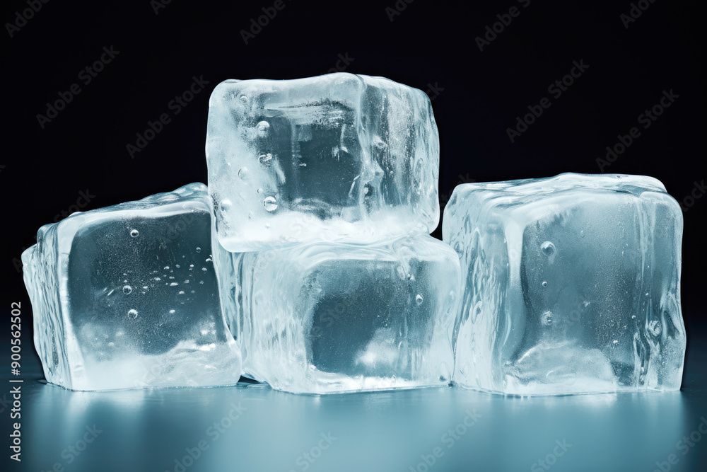generated illustration three ice cubes on black background