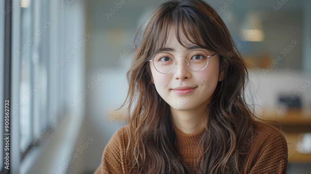 A cheerful young woman with glasses working on her laptop in a cozy, well-lit room. A cheerful young woman with glasses working on her laptop in a cozy, well-lit room.