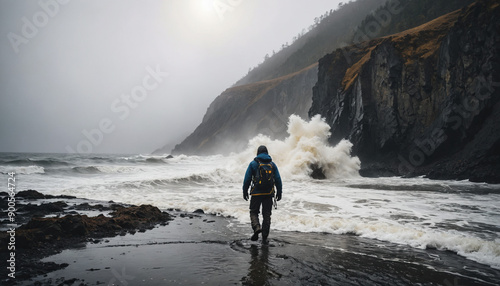 Ocean Enigmas in Rainy Winter: The Seeker's Jaunt Enveloped in Landslide