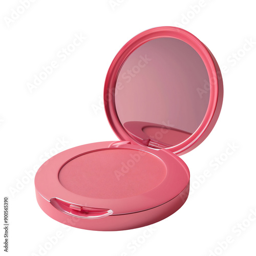 Open compact with mirror and blush in rosy tones, isolated on white and transparent background photo