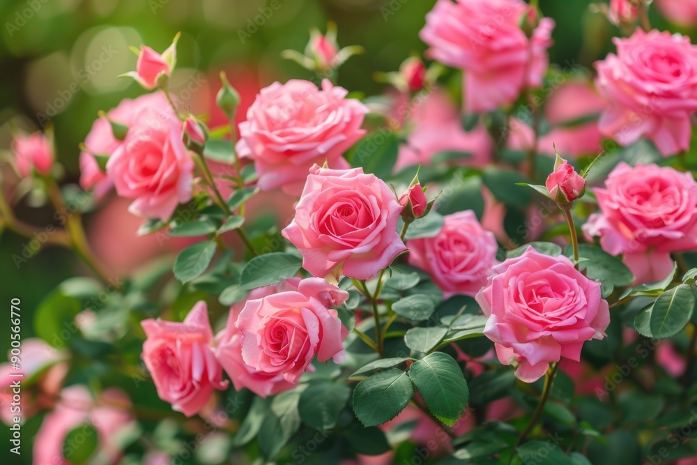 A bouquet of pink roses surrounded by lush green leaves, perfect for decorative or editorial use A bouquet of pink roses surrounded by lush green leaves, perfect for decorative or editorial use