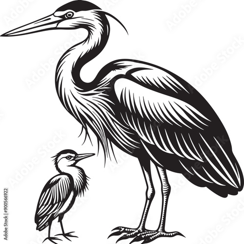 great blue heron common bird silhouette vector art illustration with a natural background