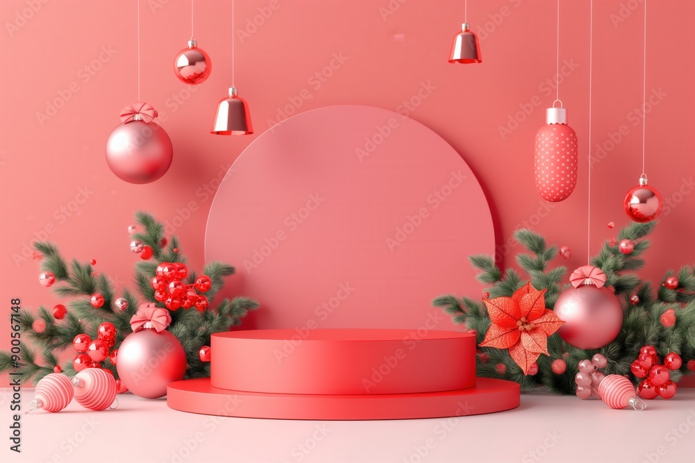 Elegant Holiday Display Podium with Festive Christmas Ornaments Elegant Holiday Display Podium with Festive Christmas Ornaments