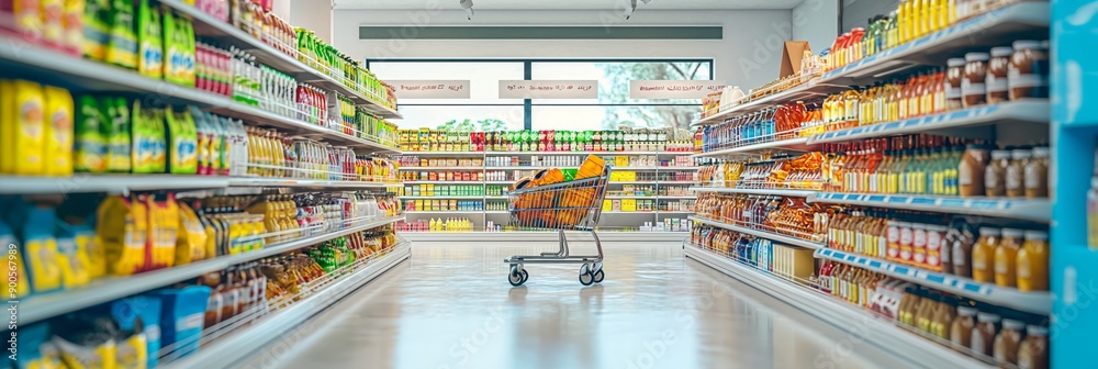 Fototapeta premium A grocery store with lots of goods on the shelves