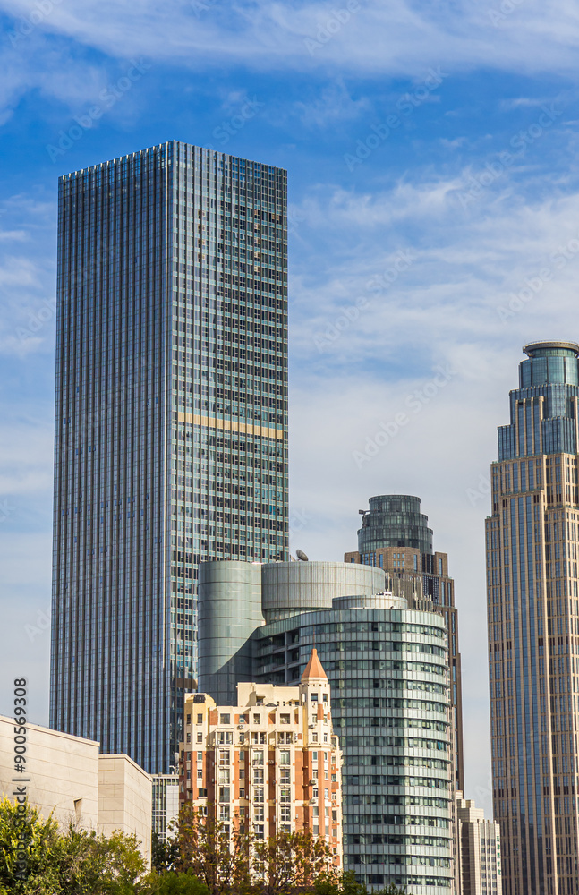 Old and new buildings in the center of Tianjin, China