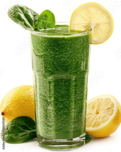 A refreshing green smoothie made with spinach and lemon, perfect for a healthy lifestyle and vibrant energy. © Montri
