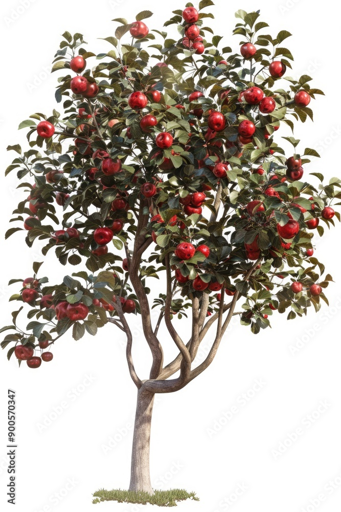 Fototapeta premium A single apple tree with ripe red apples, ideal for food or decoration