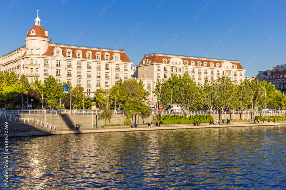 Historic concession building at the riverbank in Tianjin, China