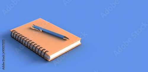 An orange book and blue pencil on a blue background