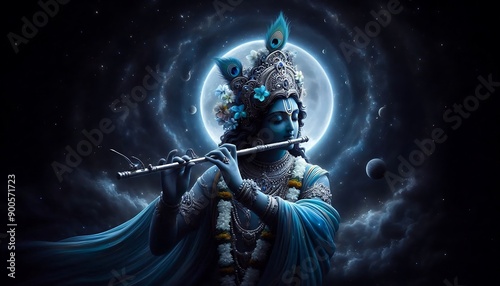 Lord Krishna Portrait against a dark sky