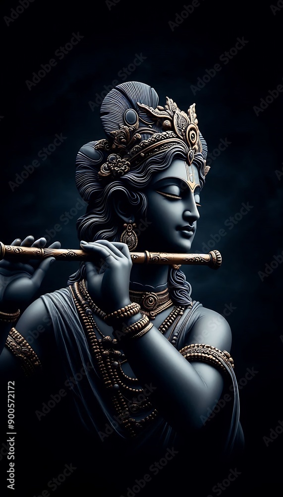Lord Krishna Portrait against a dark sky Lord Krishna Portrait against a dark sky