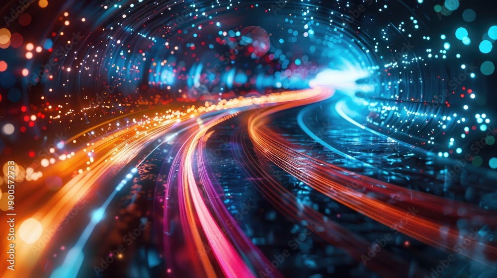 Holographic light trails in a vibrant color palette Holographic light trails in a vibrant color palette