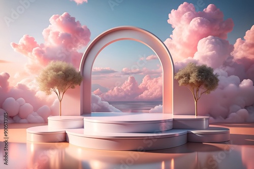 A beauty podium for product presentation and advertising. Background with calm pastel colors in a three-dimensional render.






