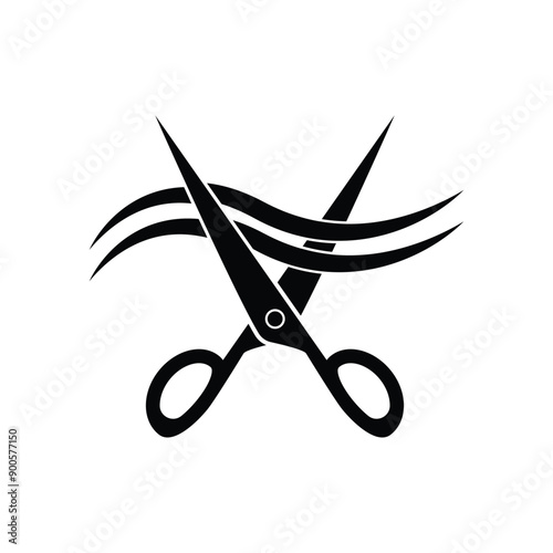 Scissor with hair icon suitable for barbershop or haircut logo template 