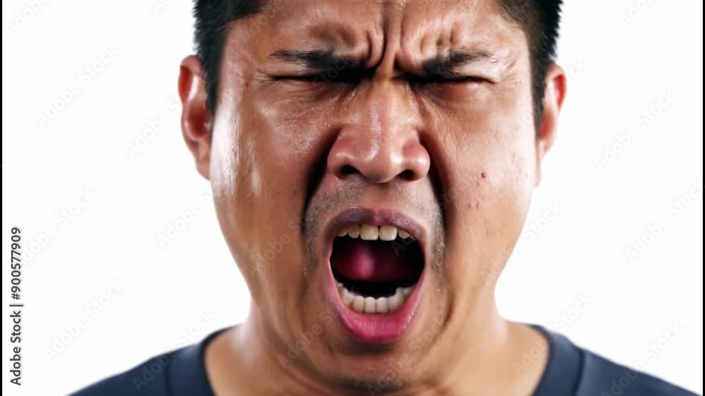 A man with a scowl on his face. He is wearing a blue shirt. The man's expression is angry and he is in a bad mood A man with a scowl on his face. He is wearing a blue shirt. The man's expression is angry and he is in a bad mood