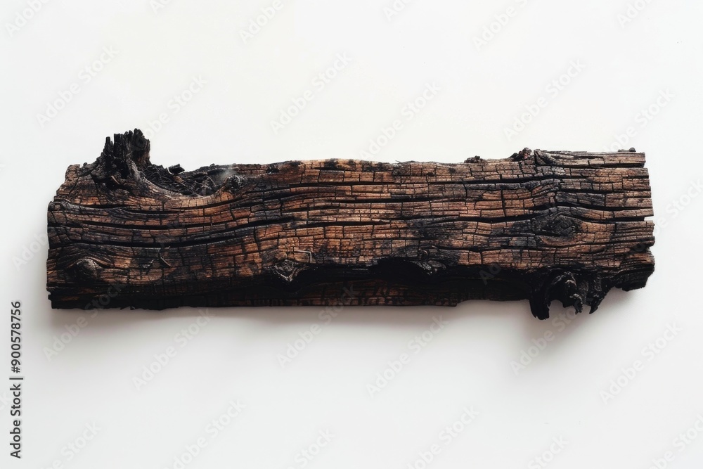 Fototapeta premium A burnt piece of wood with blackened surface and edges