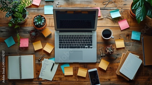 Laptop, Coffee and Notes: A Creative Workspace