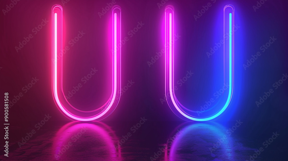Vibrant Neon U Shapes on Abstract Background