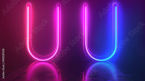 Obraz na płótnie Vibrant Neon U Shapes on Abstract Background w salonie