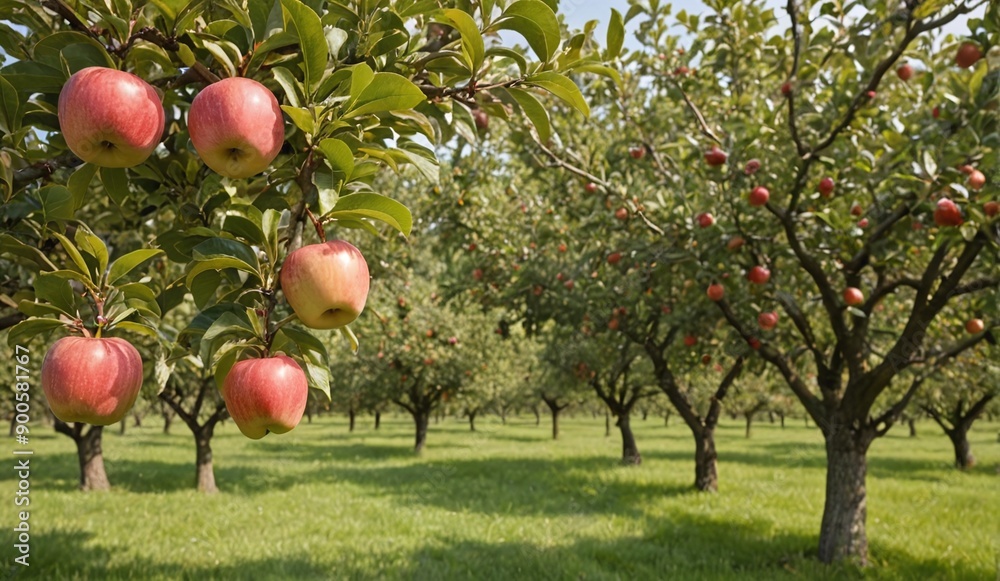 Fototapeta premium Harvest Time Lush Apple Orchard in Full Bloom