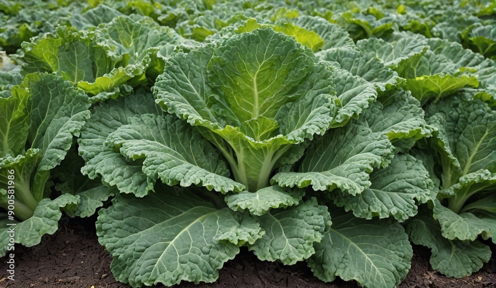 Vibrant Kale Harvest in Lush Farm Field Vibrant Kale Harvest in Lush Farm Field